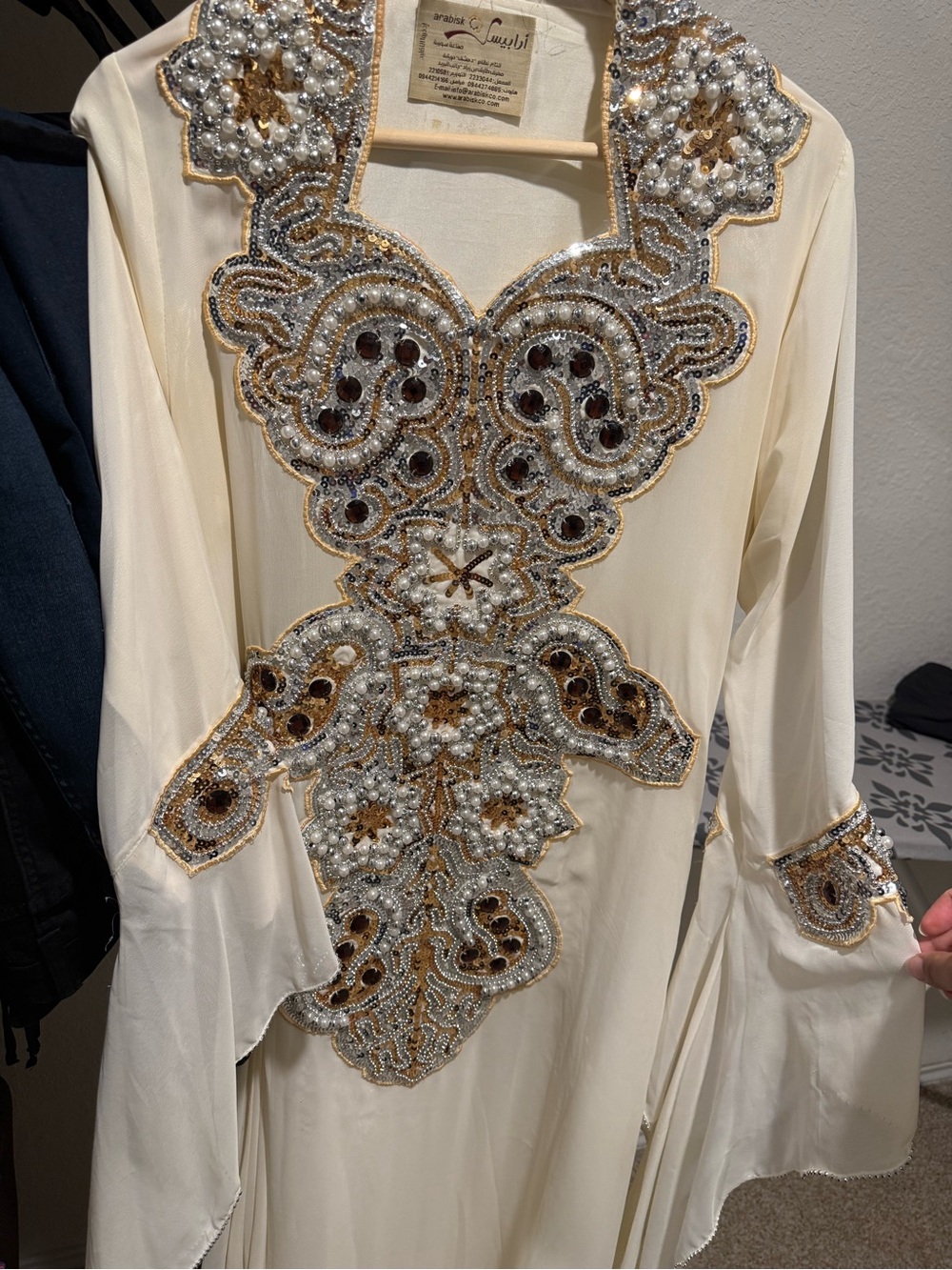 Otherwild Ivory Beaded Embellished Long Sleeve Dress